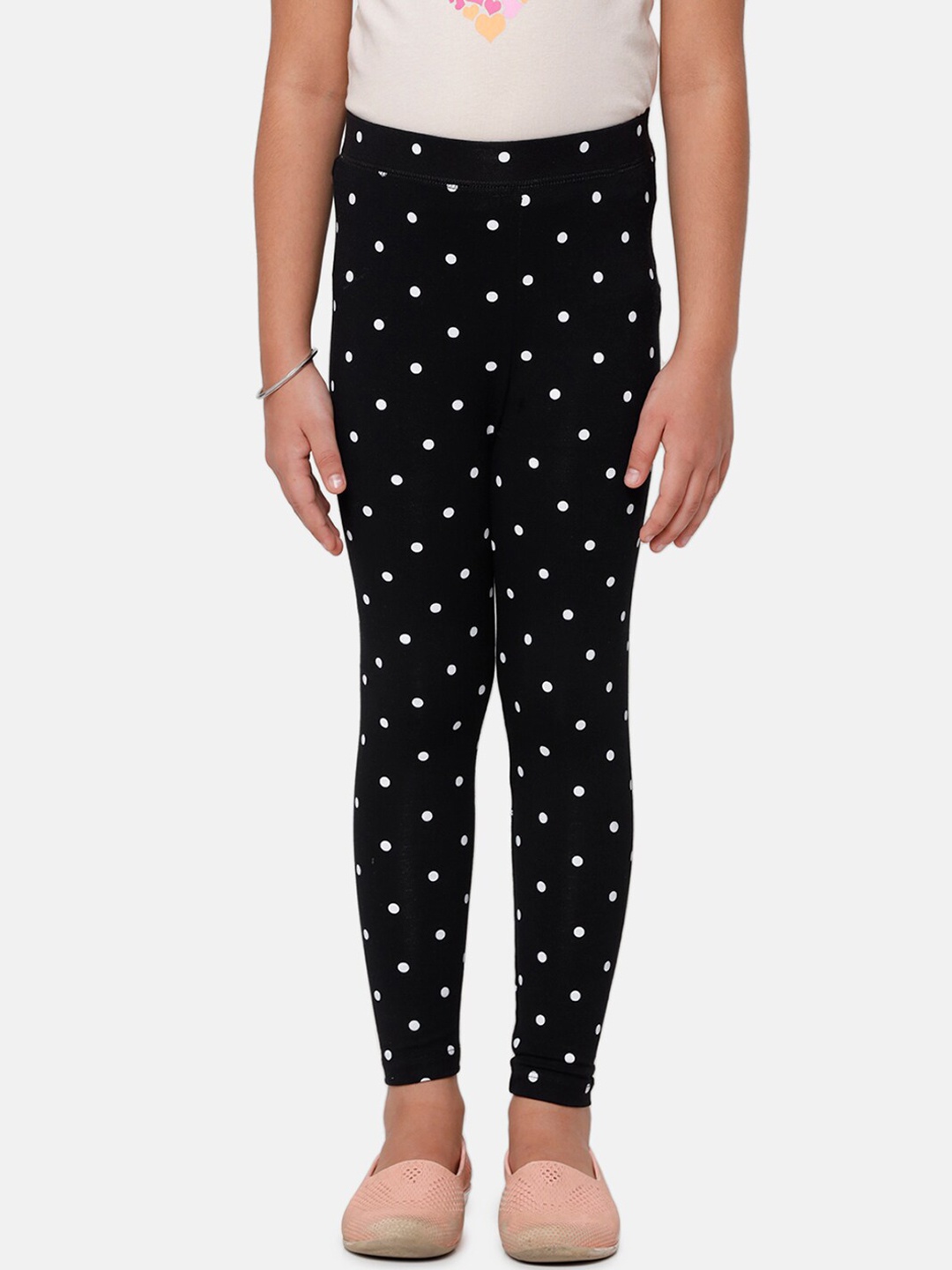 

De Moza Girls Black & White Polka Printed Ankle-Length Leggings