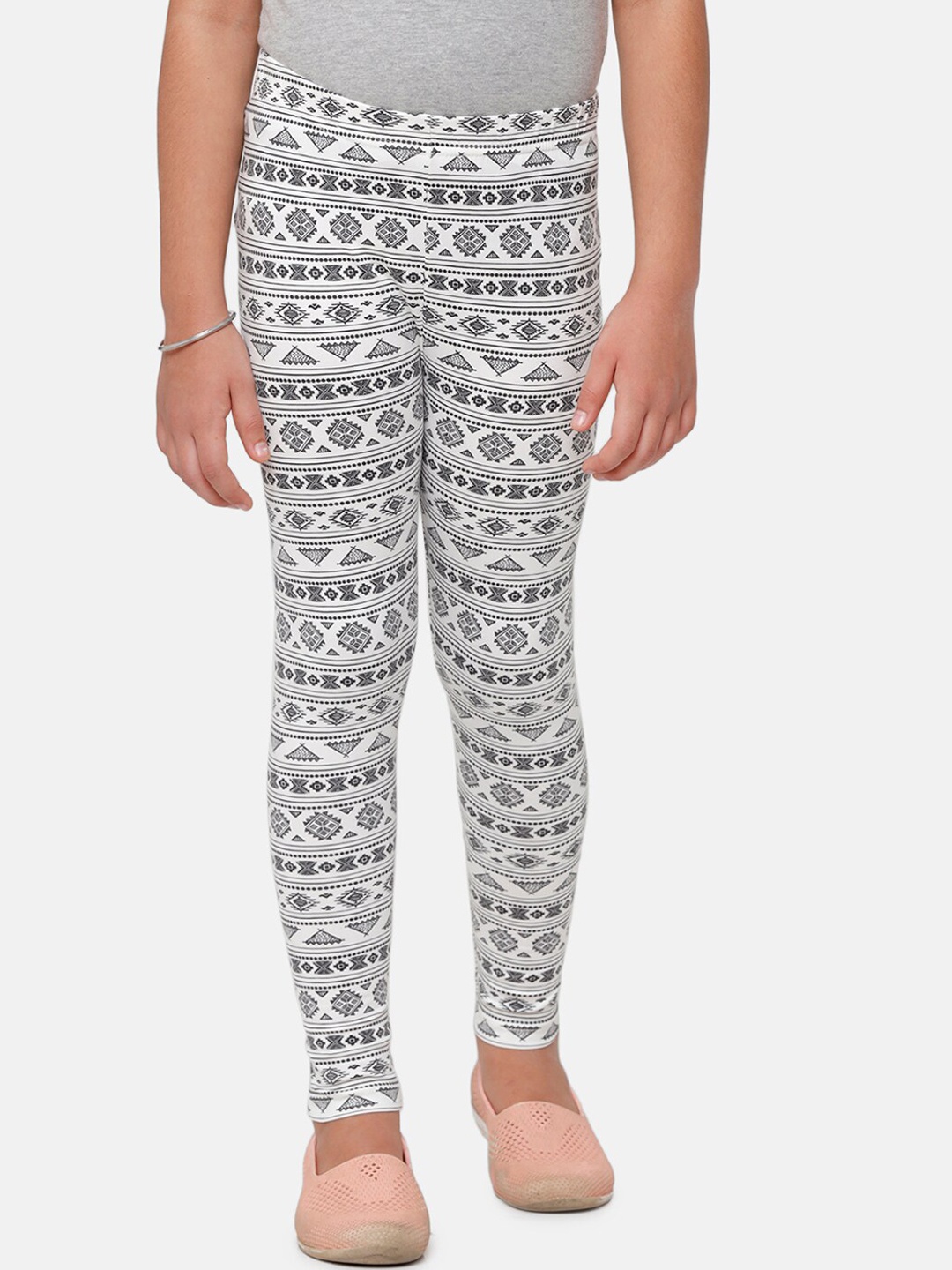 

De Moza Girls White & Grey Printed Ankle-Length Leggings