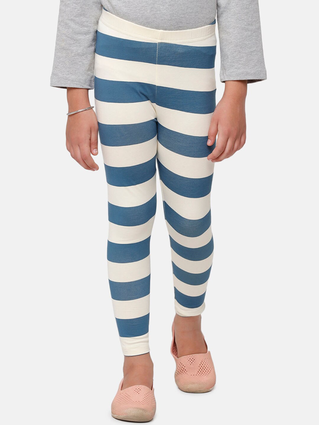 

De Moza Girls Blue & White Striped Ankle-Length Leggings