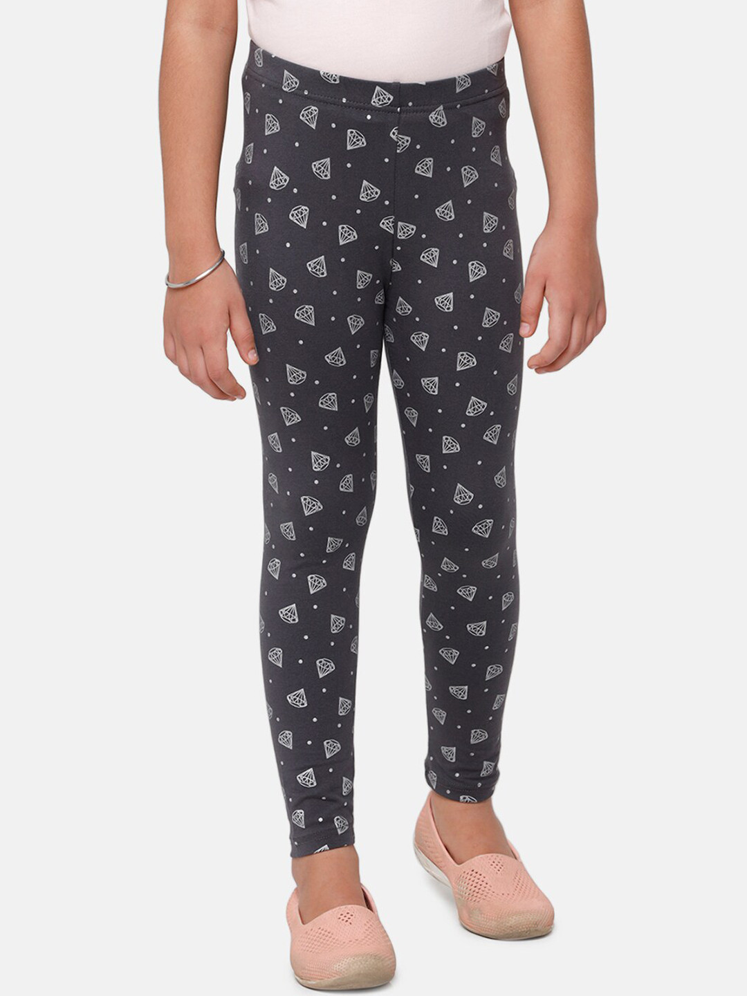 

De Moza Girls Dark-Grey & White Printed Ankle-Length Leggings