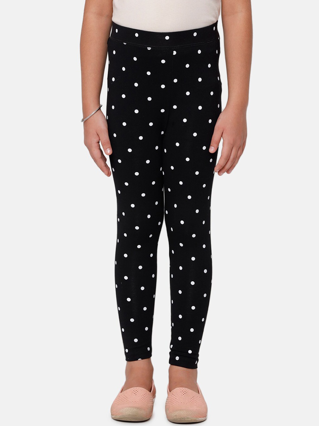 

De Moza Girls Black & White Polka Dots Printed Ankle-Length Leggings