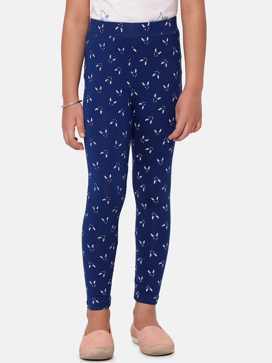 

De Moza Blue& White Printed Ankle-Length Leggings, Navy blue