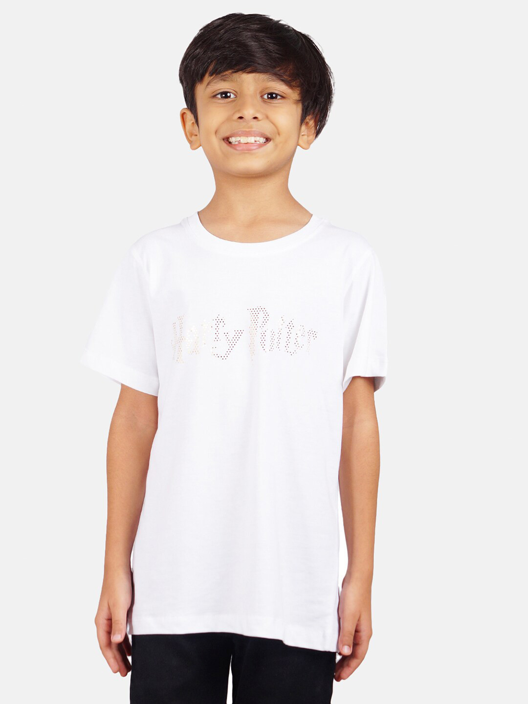 

Harry Potter by Wear Your Mind Boys White & Gold-Toned Harry Potter Pure Cotton T-shirt