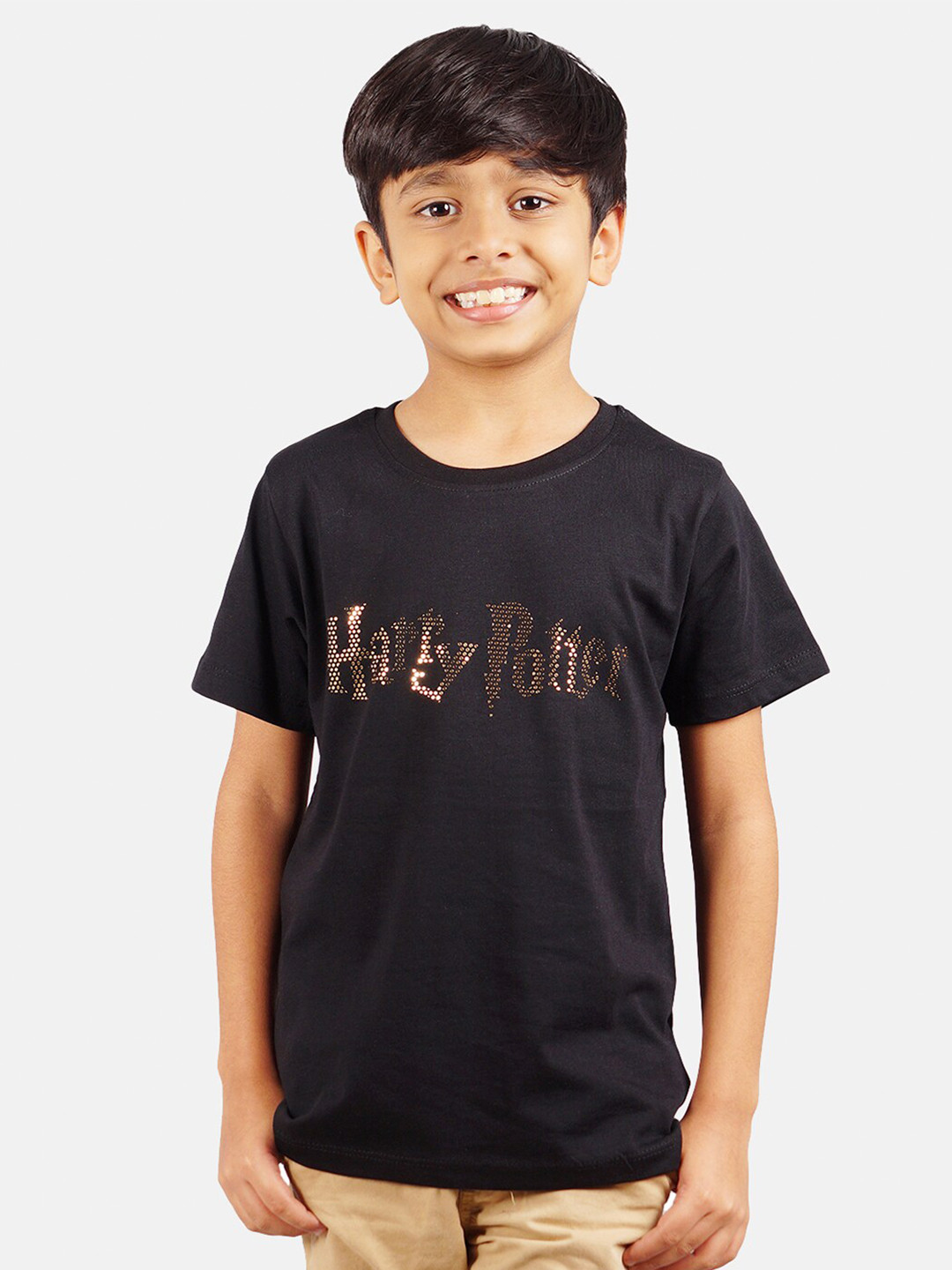 

Harry Potter by Wear Your Mind Boys Black & Gold-Toned Harry Potter Pure Cotton T-shirt