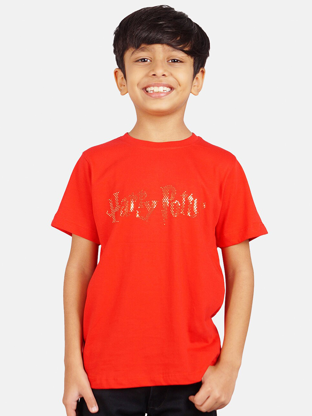 

Harry Potter by Wear Your Mind Boys Red & Gold-Toned Harry Potter Pure Cotton T-shirt