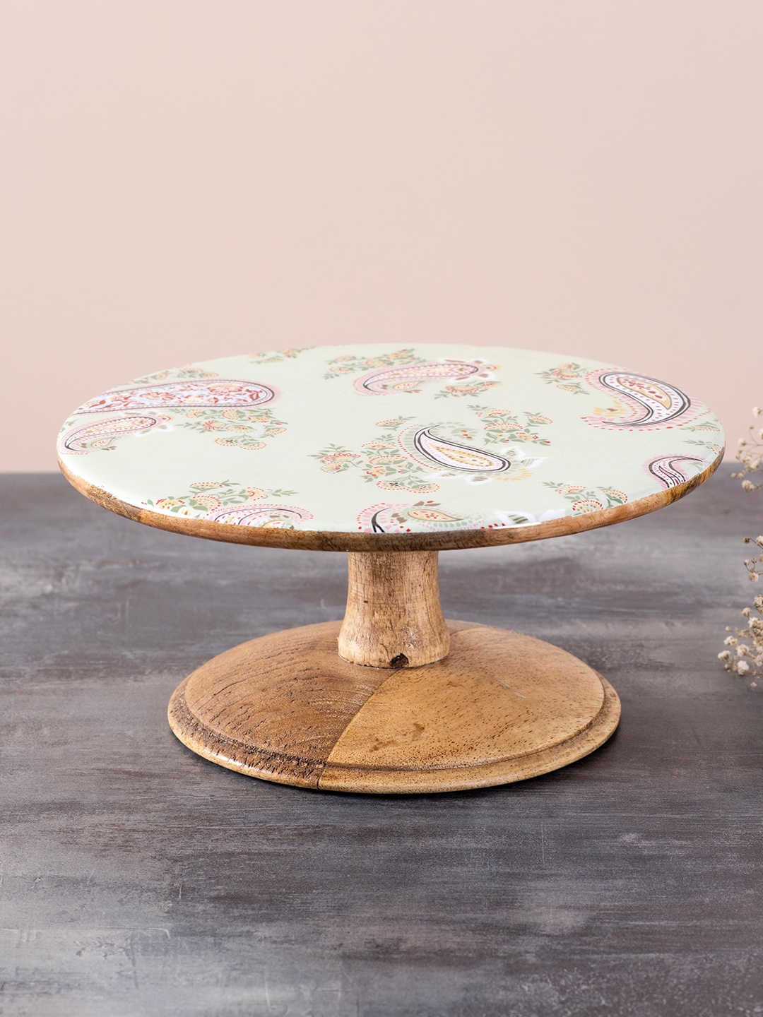 

nestroots Brown & White Printed Wooden Cake Stand