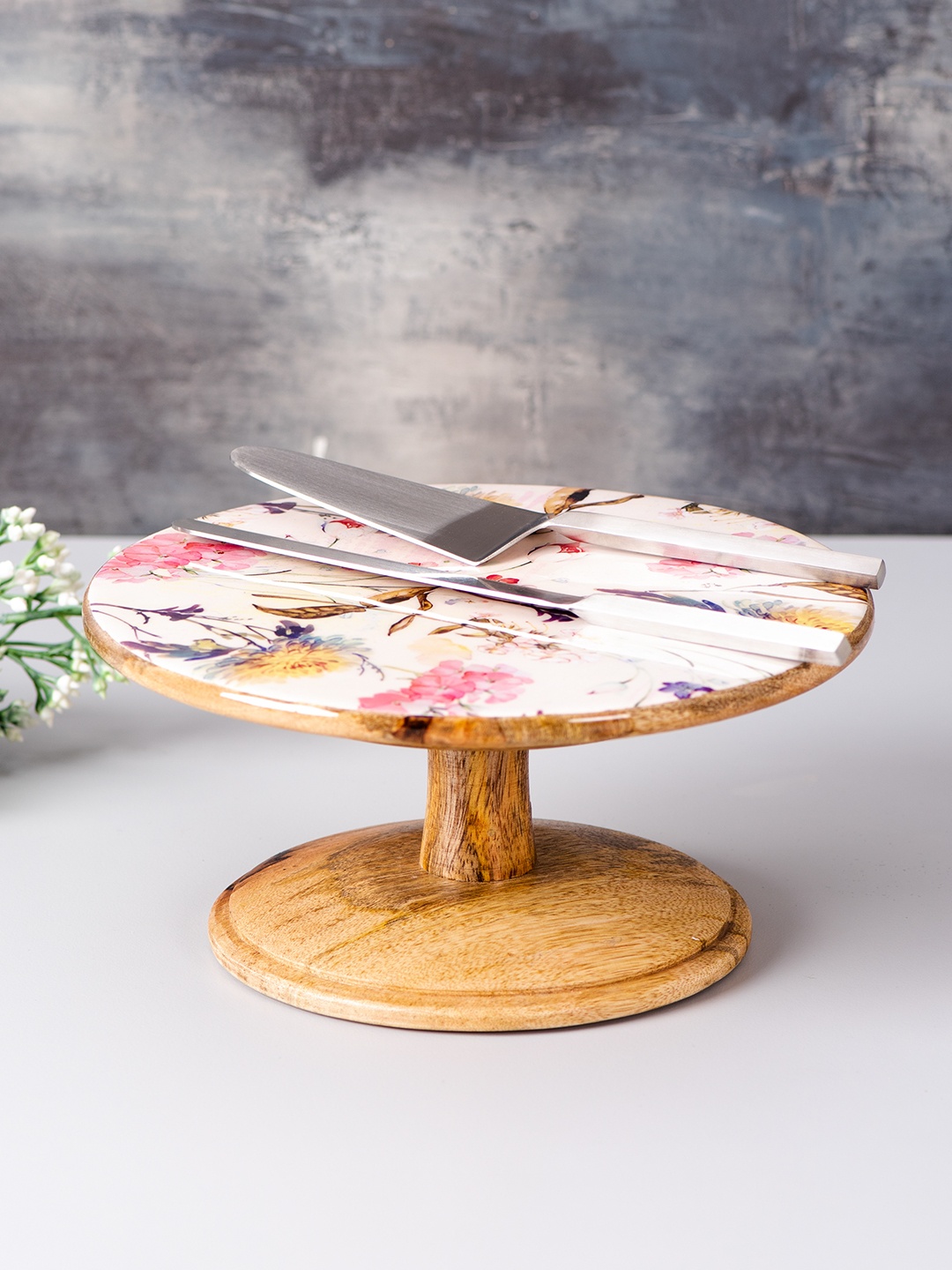

nestroots Brown Solid Cake Stand With Knife