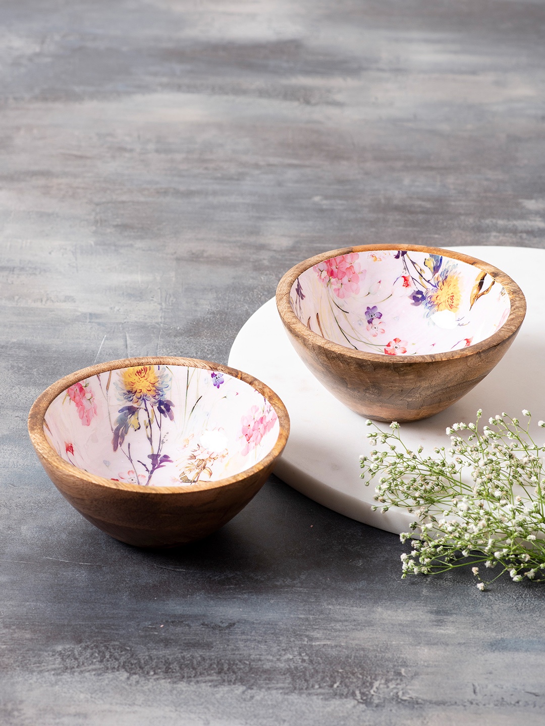 

nestroots Set of 2 Brown & White Printed Decorative Bowls