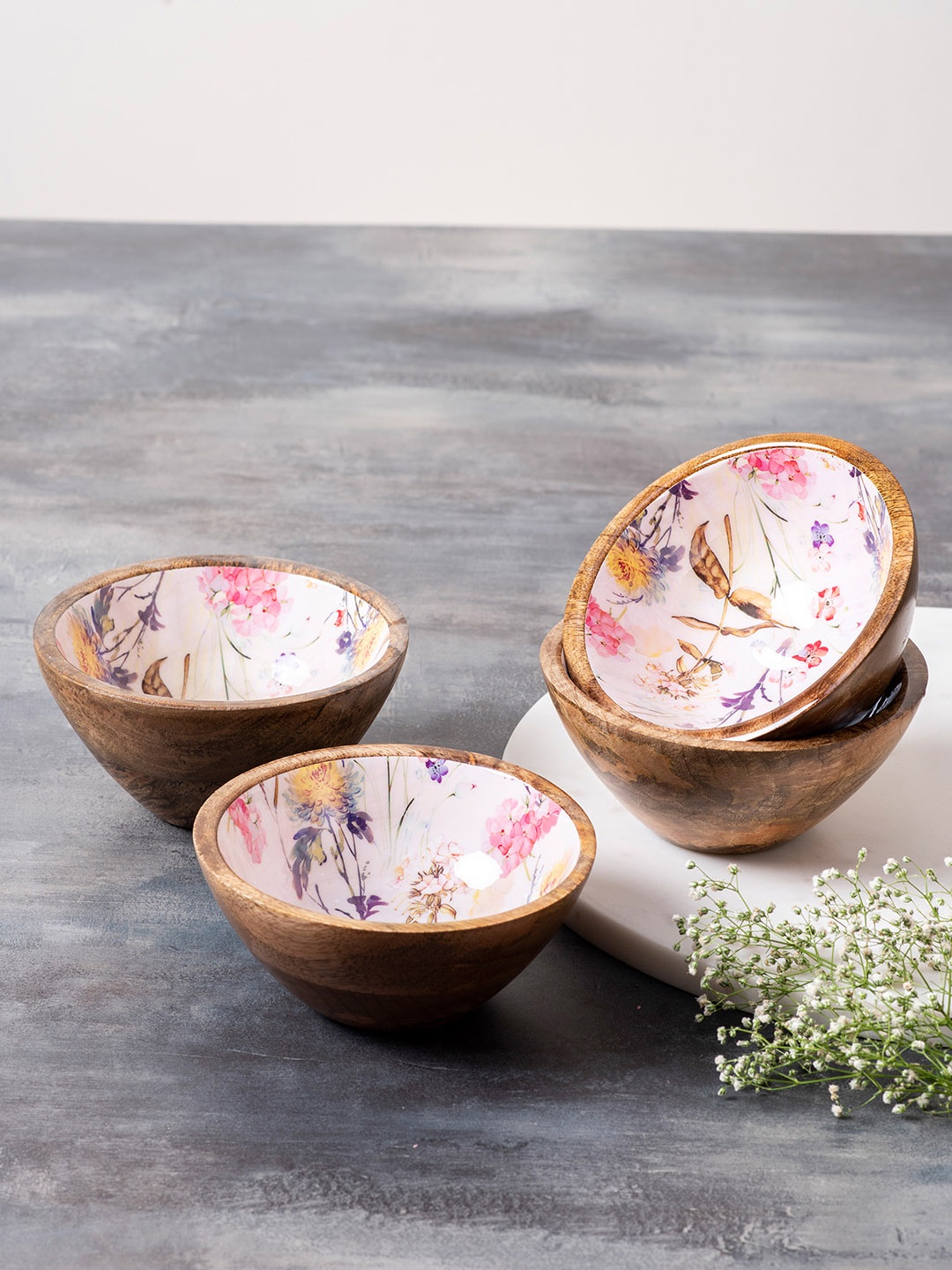 

nestroots Set Of 4 Brown & White Printed Decorative Bowls