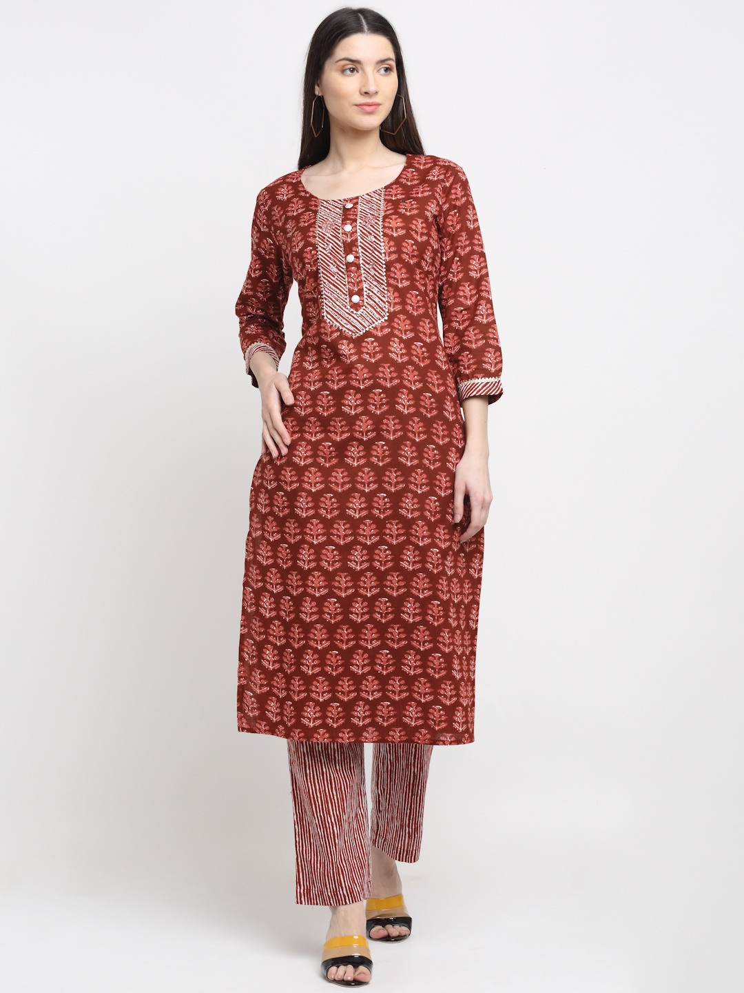 

KALINI Women Maroon Ethnic Motifs Printed Kurta with Palazzos