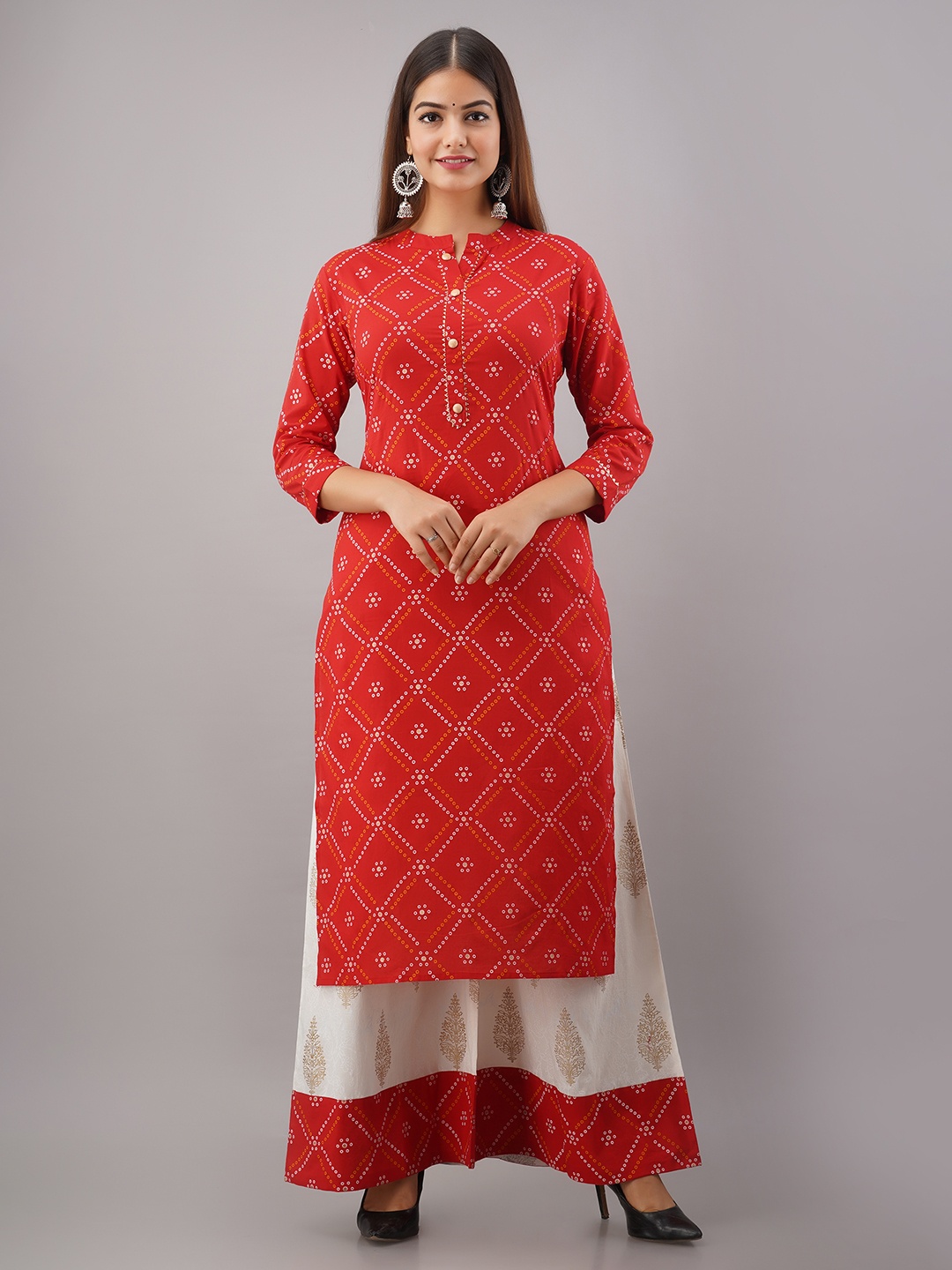 

KALINI Women Red Ethnic Motifs Printed Gotta Patti Pure Cotton Kurta with Palazzos