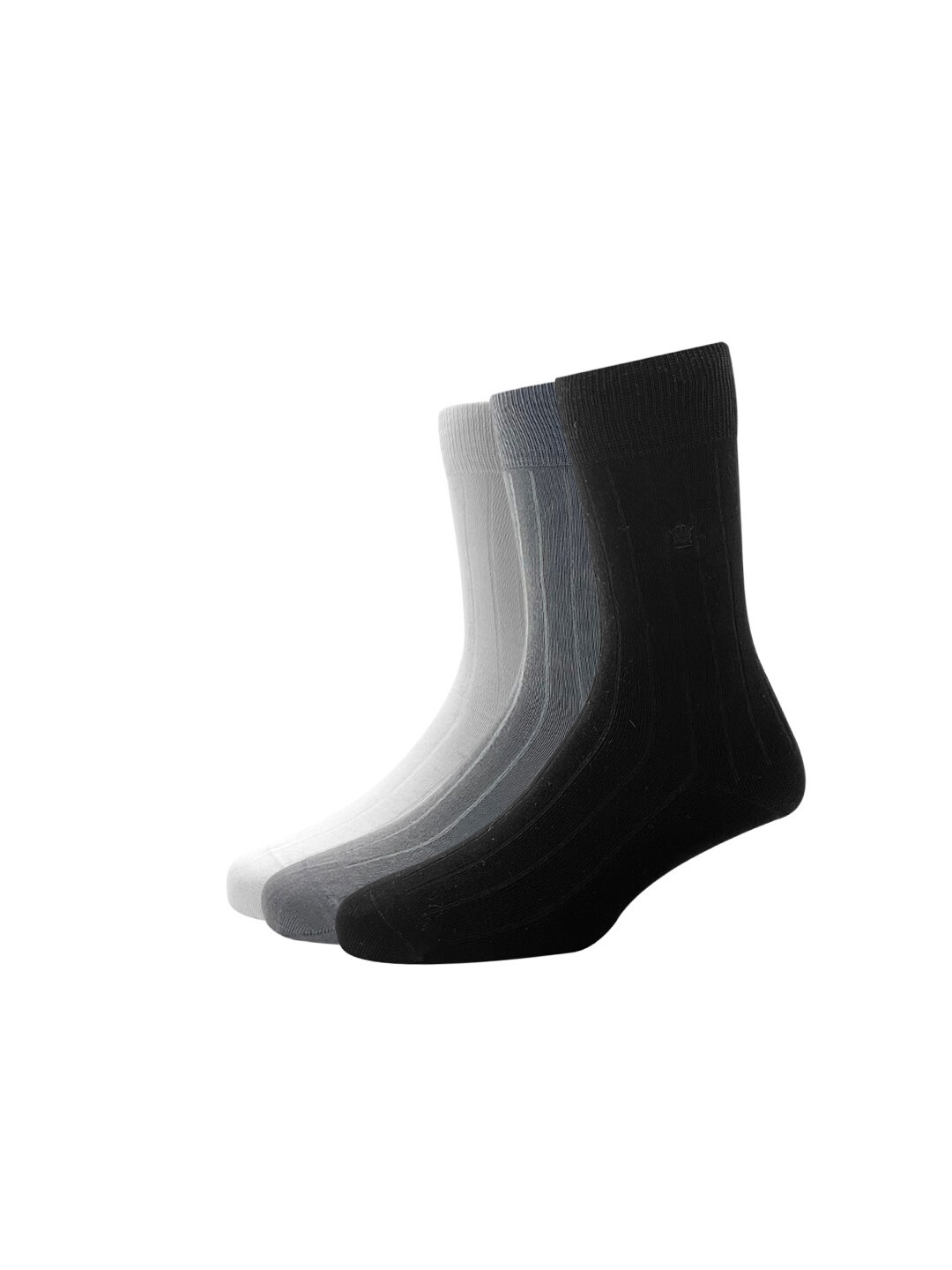 

Louis Philippe Men Pack Of 3 Black & Grey Striped Calf-Length Socks