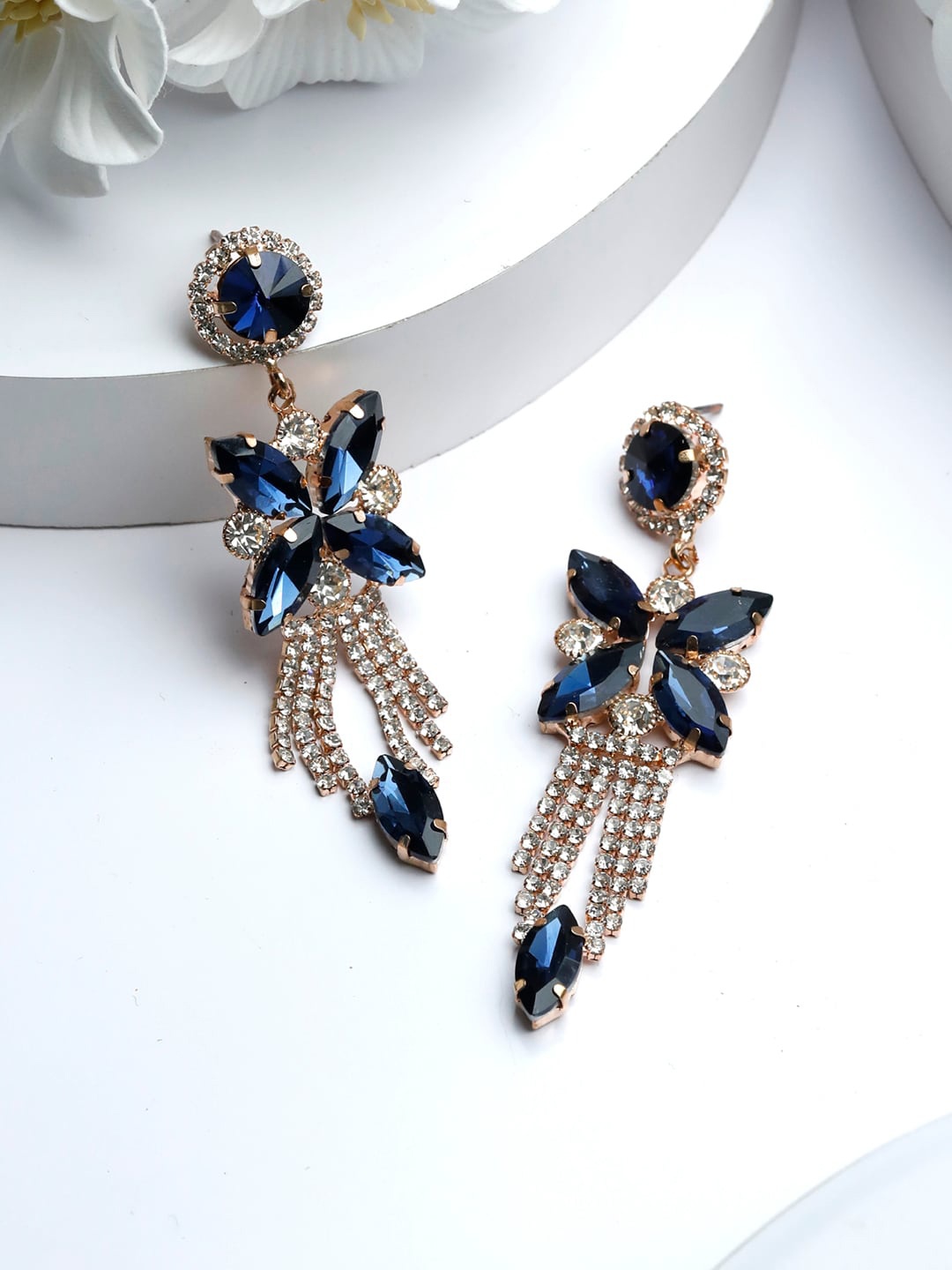 

Priyaasi Rose Gold-Plated & Blue Floral Drop Earrings