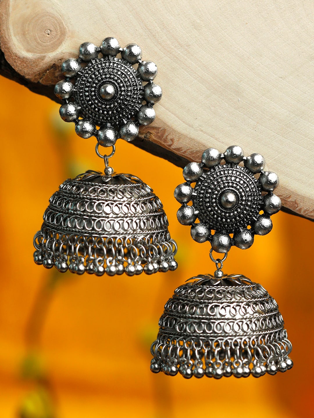 

Priyaasi Silver-Plated Floral Jhumkas Earrings