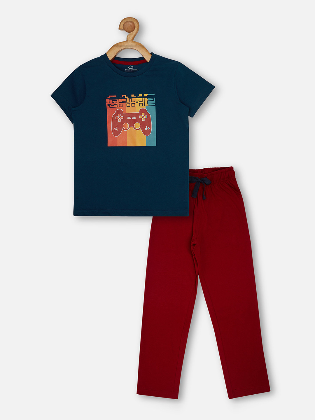 

Sweet Dreams Boys Navy Blue & Red Printed Night Suit