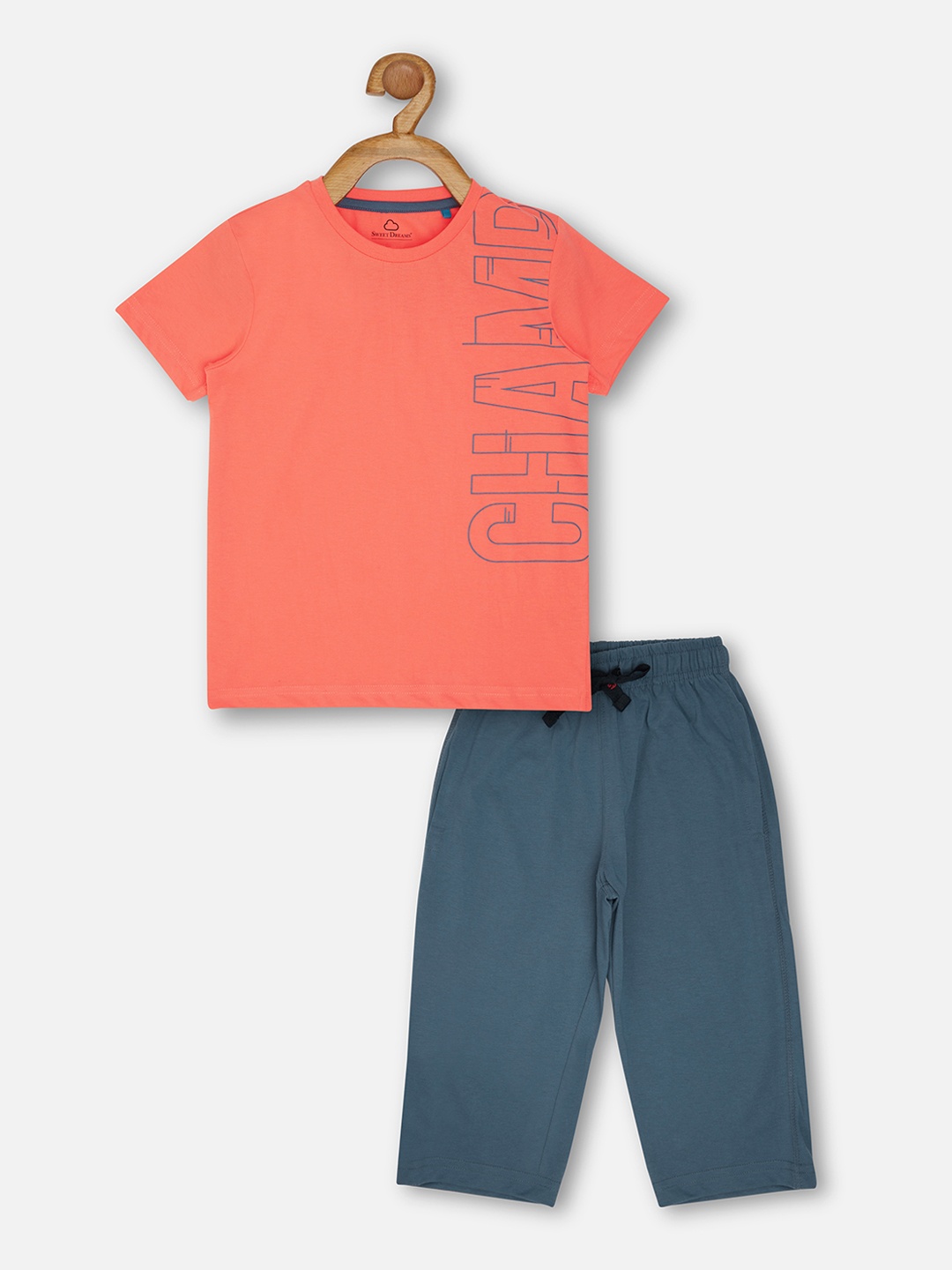 

Sweet Dreams Boys Peach-Coloured & Blue Printed Night Suit