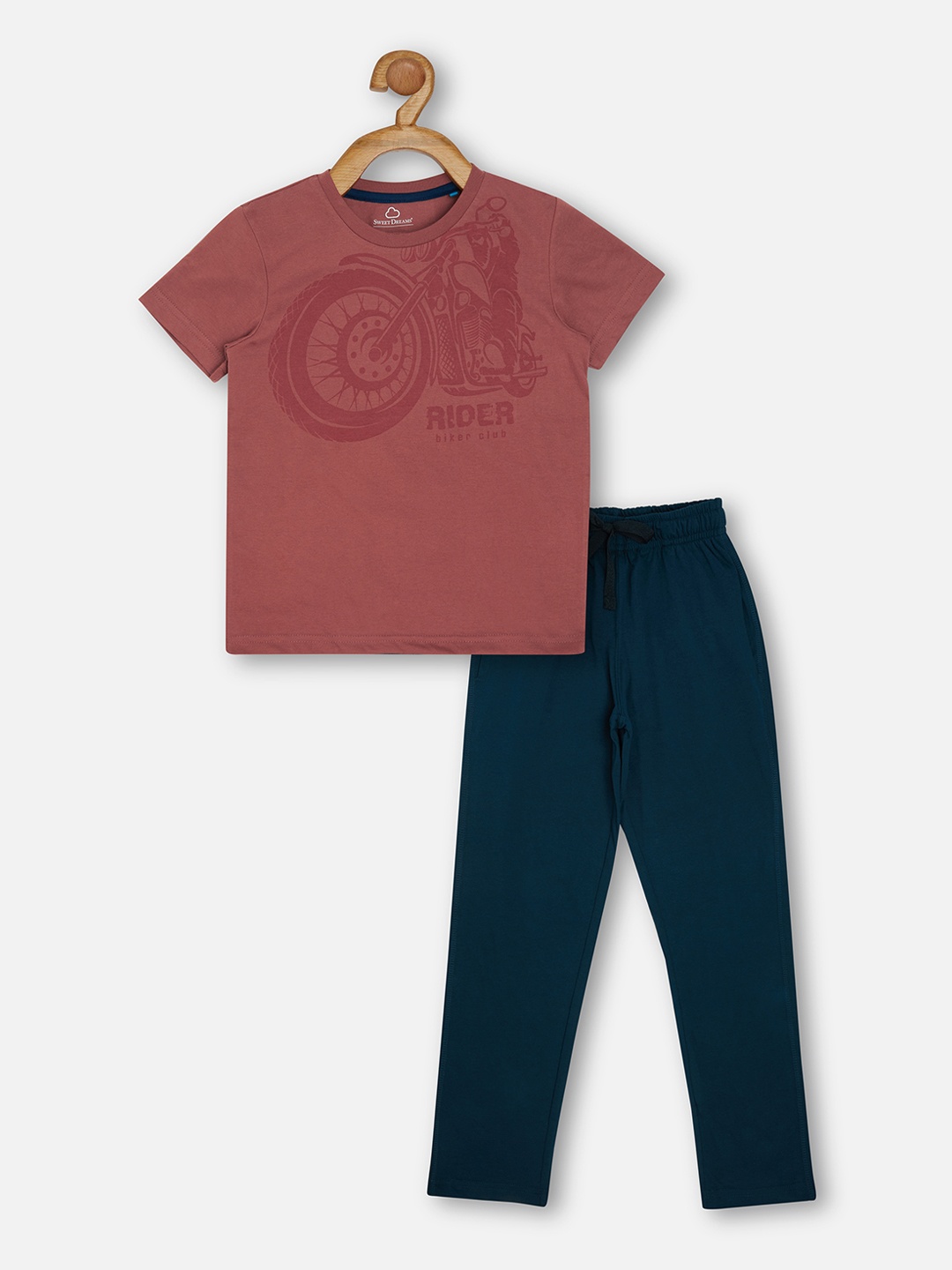 

Sweet Dreams Boys Coral & Blue Printed Night suit