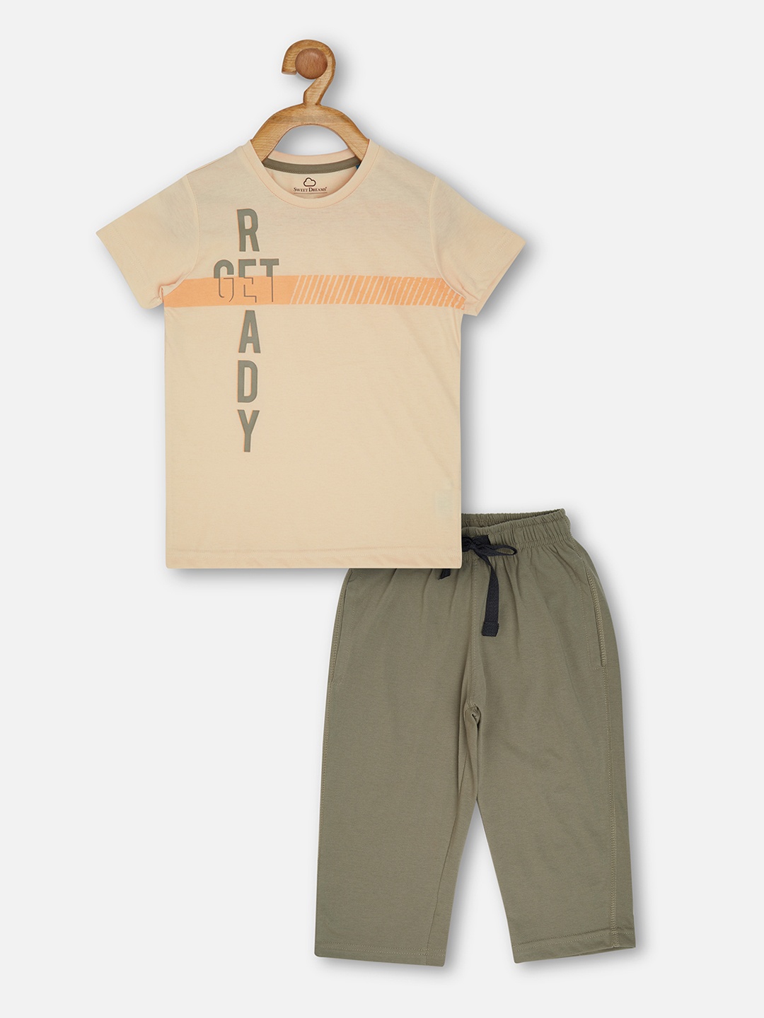 

Sweet Dreams Boys Beige & Olive Green Printed Night Suit