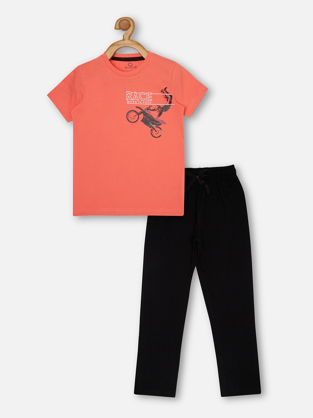 

Sweet Dreams Boys Peach-Coloured & Black Printed Night suit