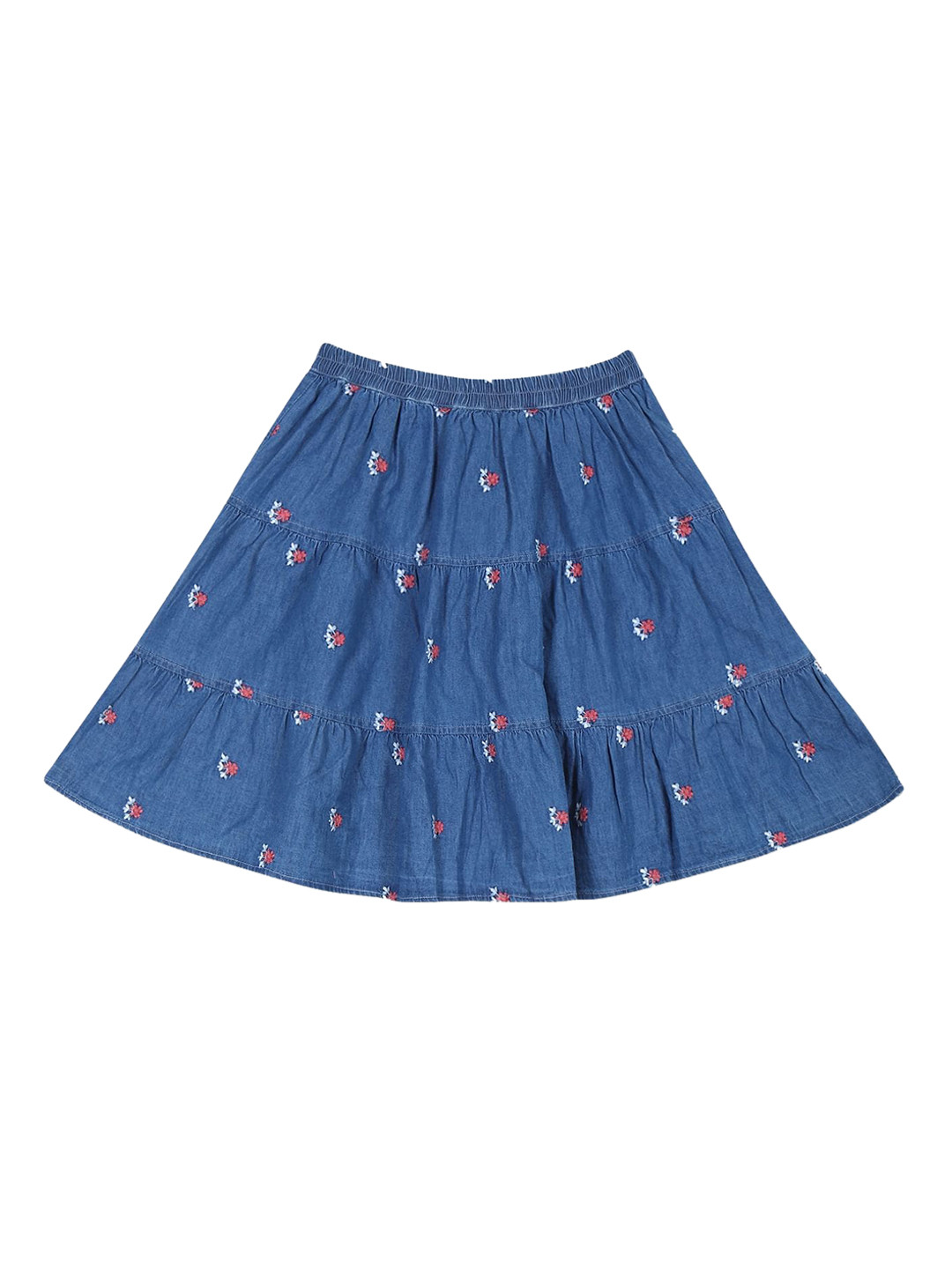 

Cherokee Girls Blue & Pink Printed Tiered Knee Length Skirt