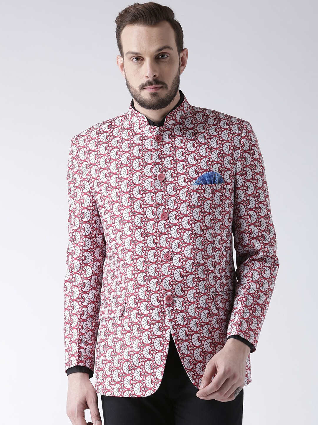 

Hangup Men Red & White Printed Single Breasted Blazer