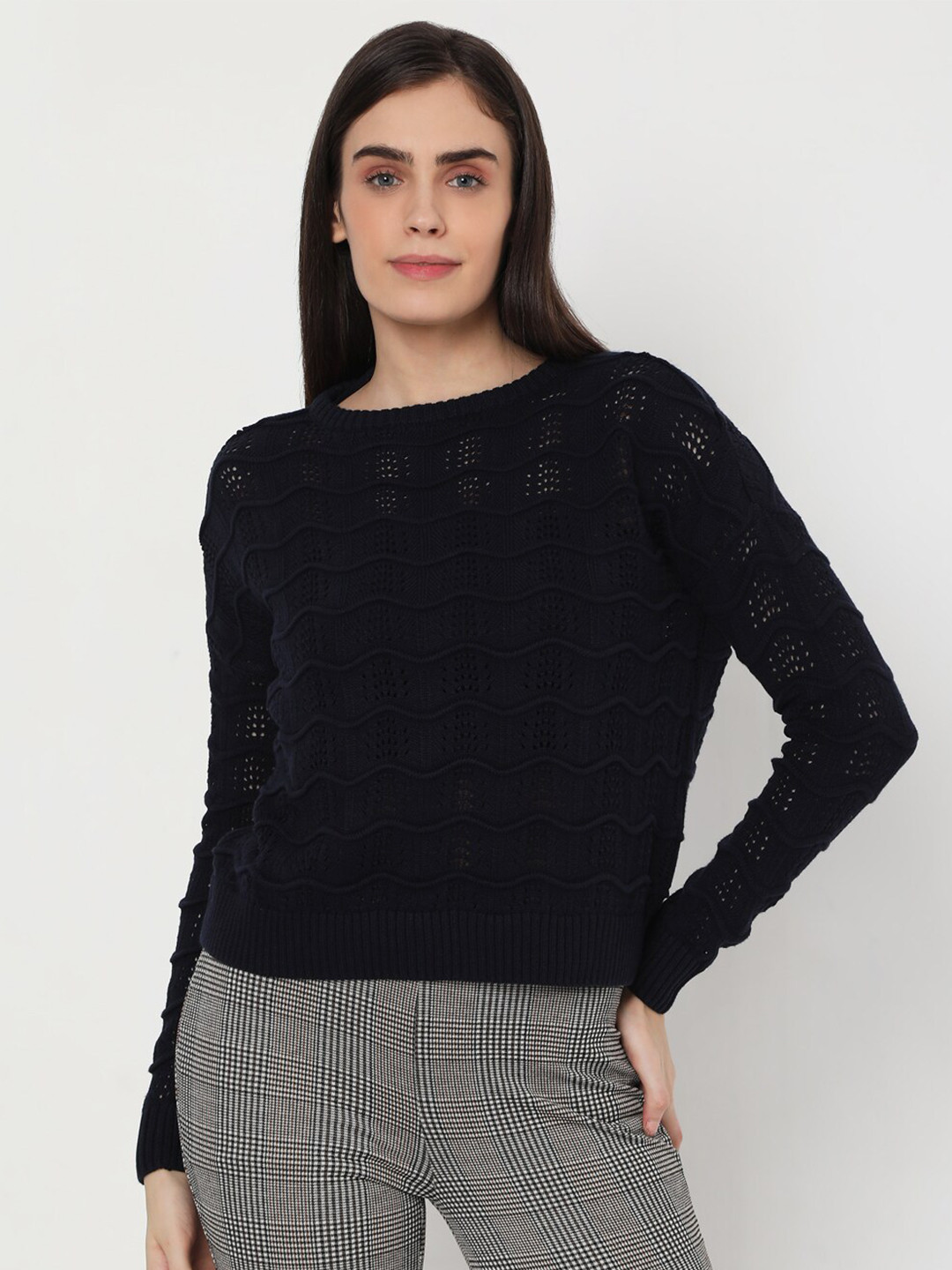 

Vero Moda Women Navy Blue Self Design Pullover