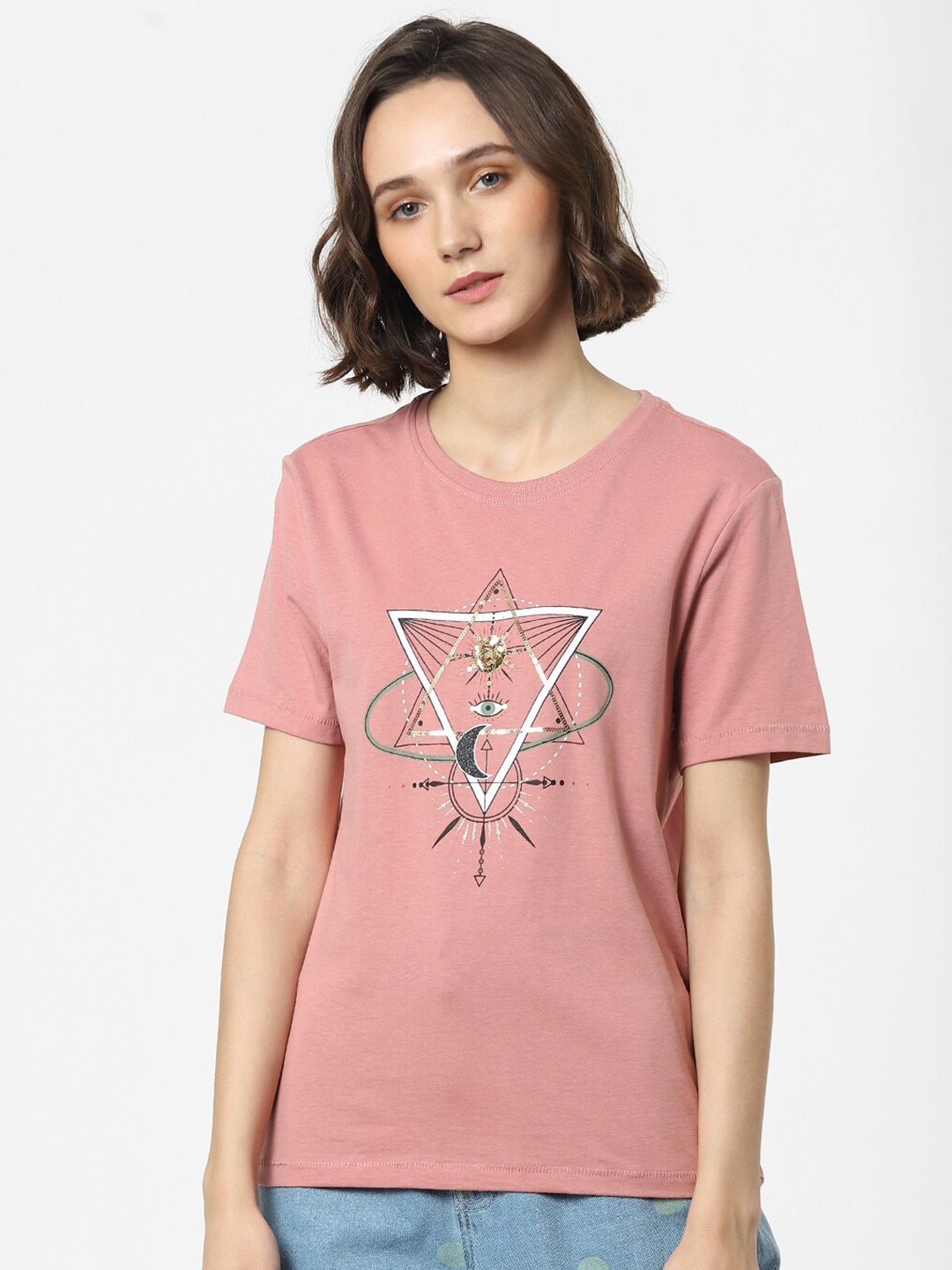 

ONLY Women Pink Printed T-shirt