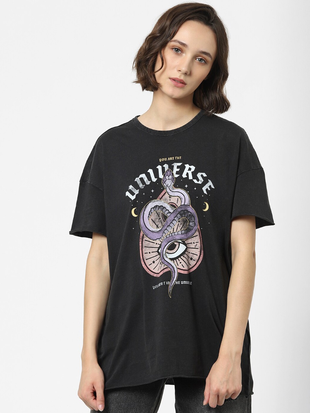 

ONLY Women Black Universe Printed T-shirt