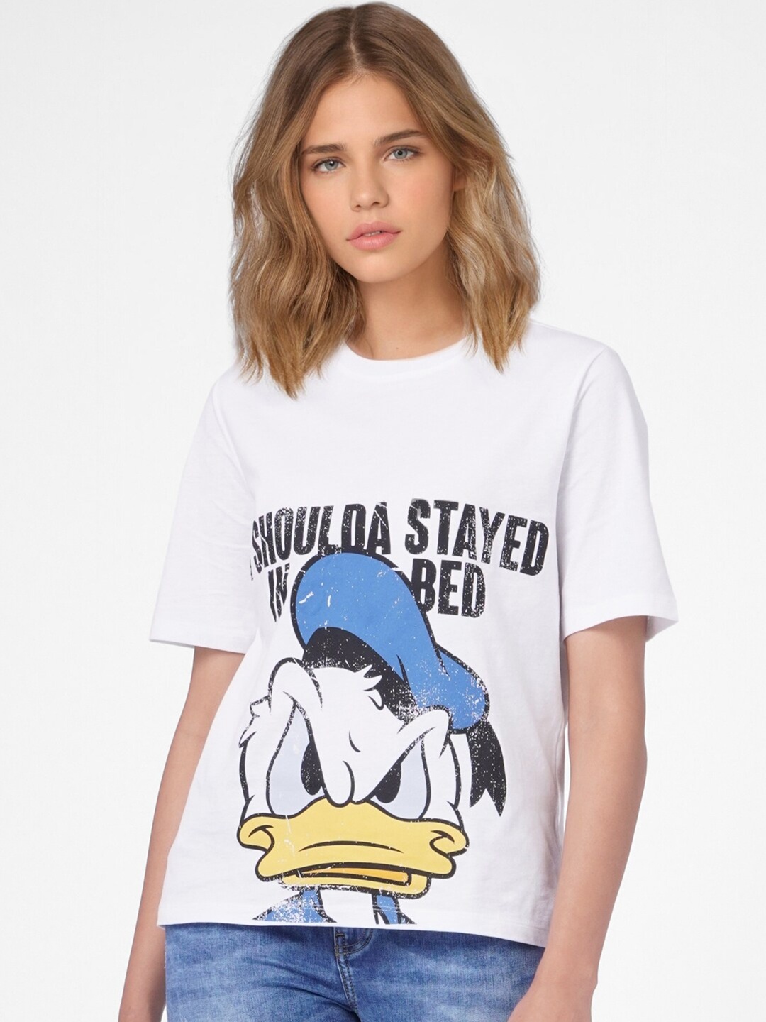 

ONLY Women White Donald Duck Printed T-shirt