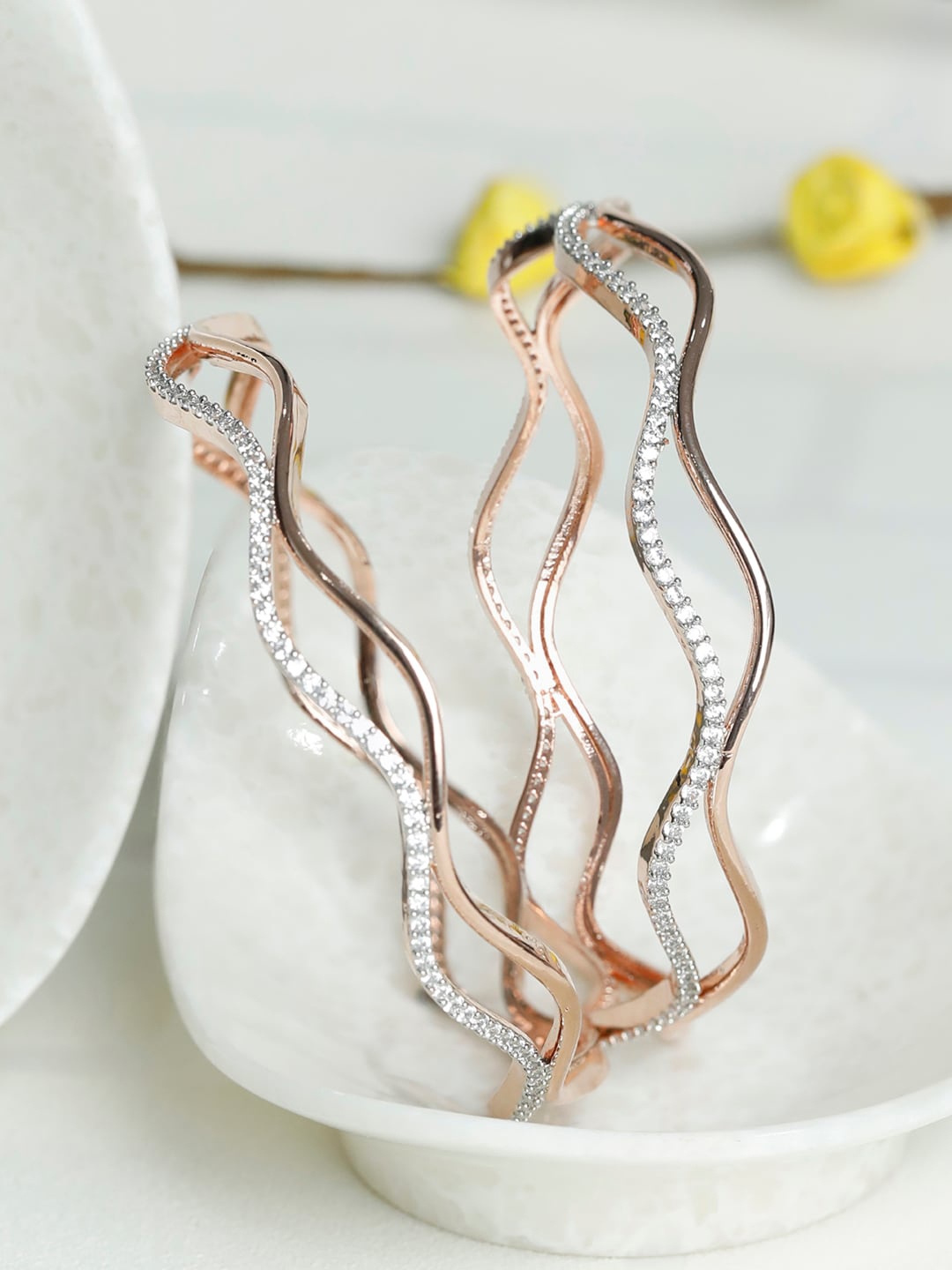 

Priyaasi Set Of 2 Rose Gold-Plated White AD Studded Jewellery Set