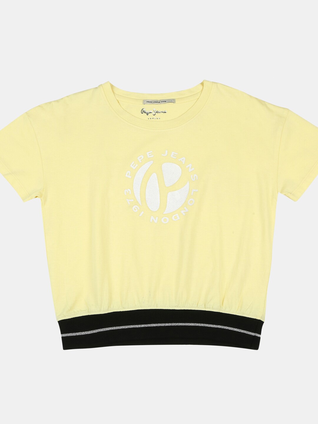 

Pepe Jeans Girls Yellow & White Brand Logo Printed Cotton T-shirt