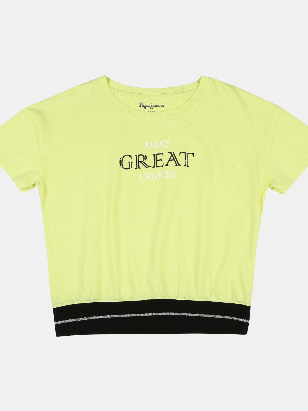 Pepe Jeans Girls Lime Green & Black Brand Logo Printed Cotton T-shirt