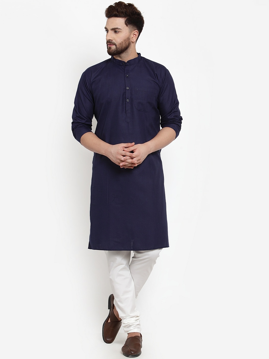 

Benstoke Men Navy Blue Solid Kurta