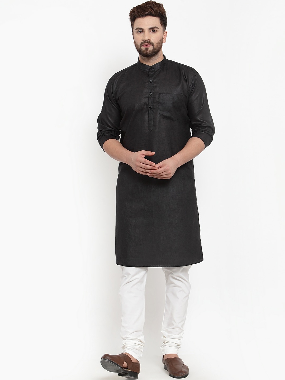 

Benstoke Men Black Solid Kurta