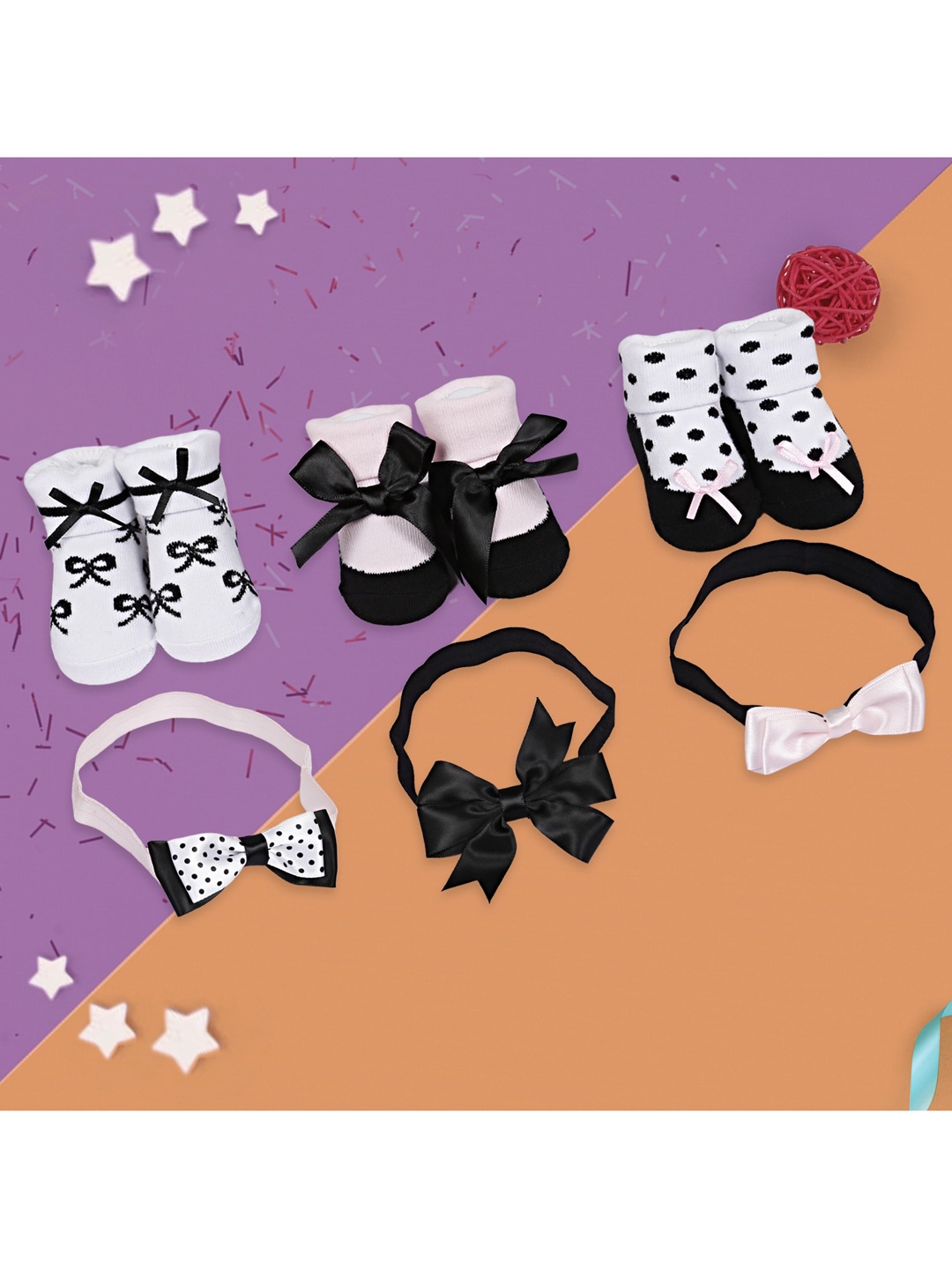 

Baby Moo Girls Pack of 3 Headbands And Socks Pair Gift Set, Black