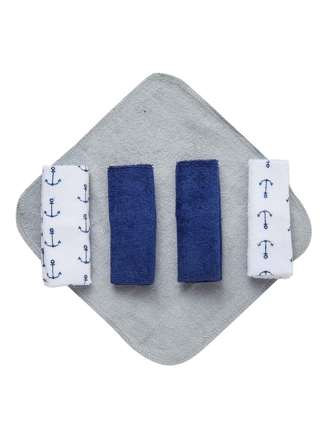 

Baby Moo Baby 210 GSM One Hooded Towel and 5 Wash Clothes, Blue
