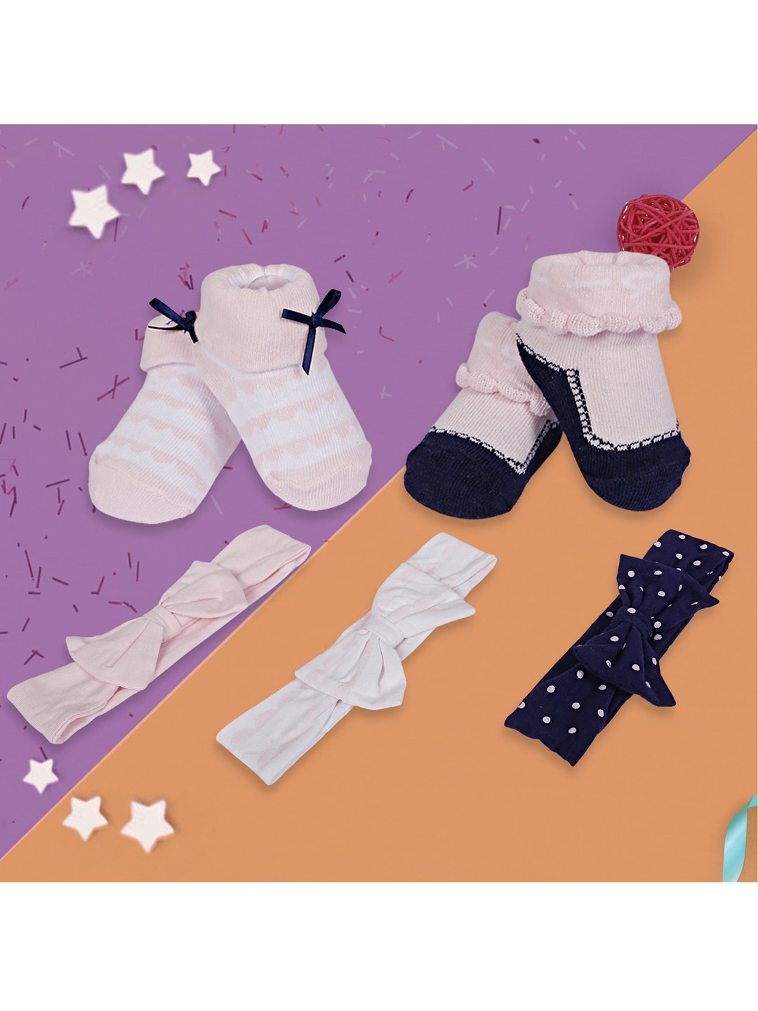 

Baby Moo Infant Girls Pink & Black Pack of 5 Headbands & Socks Gift Set