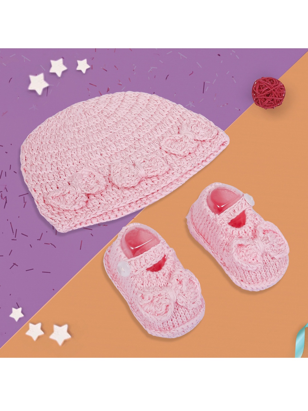 

Baby Moo Girls Peach Soft Knitted Cap & Booties Gift Set