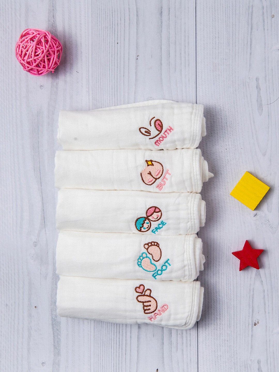 Baby Moo Girls Set Of 5 Multipurpose Napkin Set, White