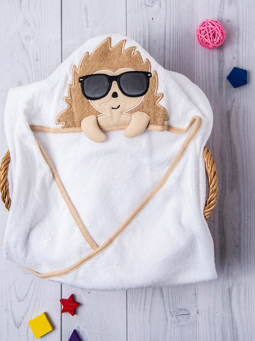 

Baby Moo Kids Beige Cool Lion Printed Cotton Bathing Hooded Towel