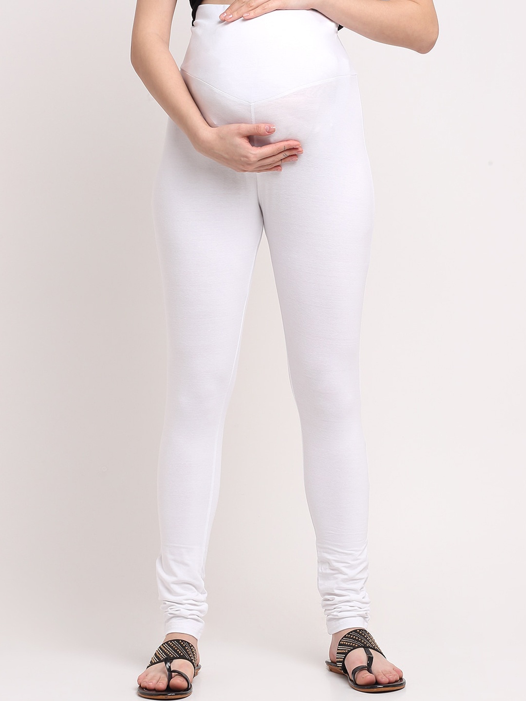 

MYLO ESSENTIALS Women White Stretchable Over-Belly Design Maternity Leggings