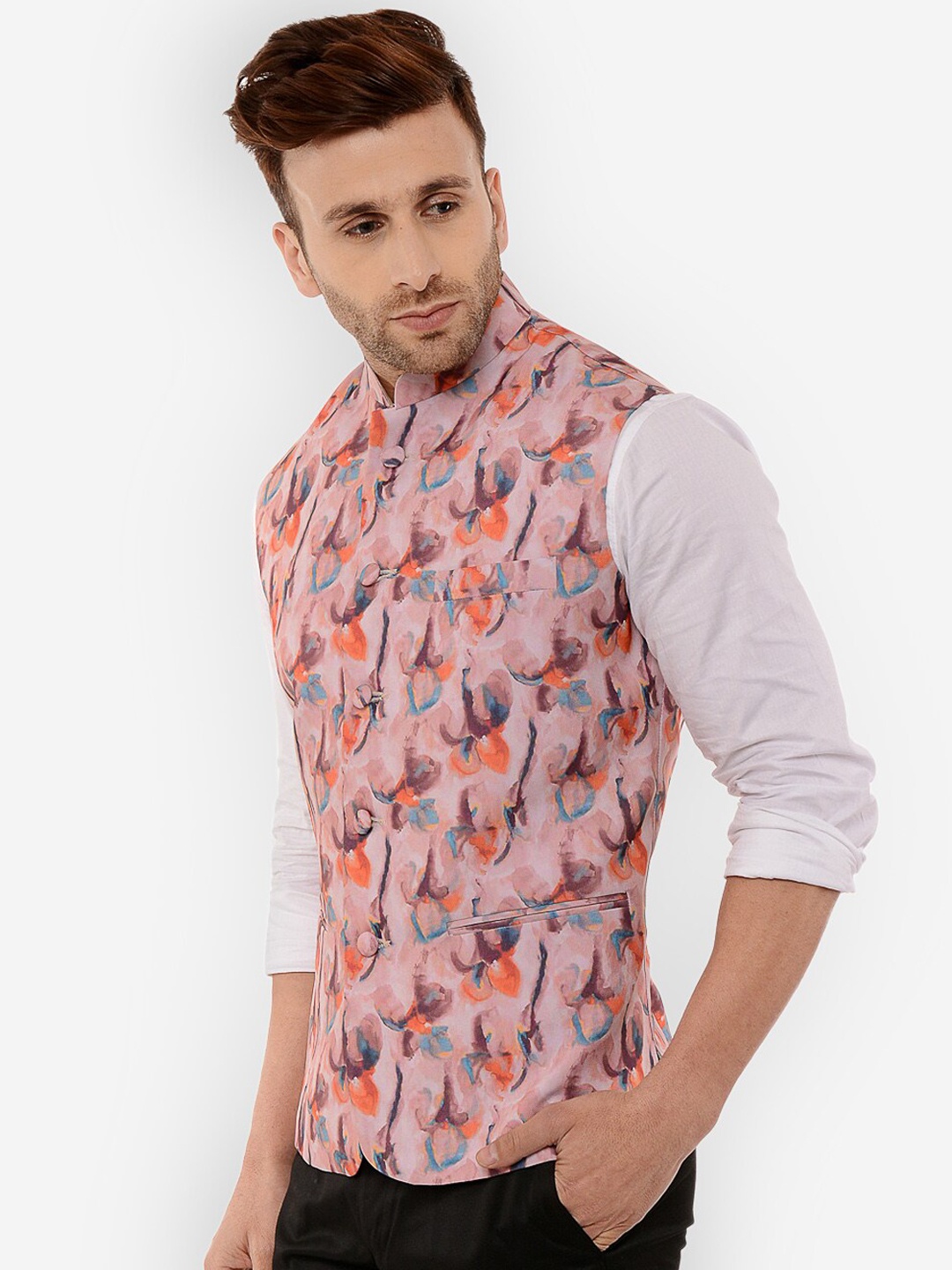 

Hangup Men Multicolored Printed Nehru Jacket, Multi