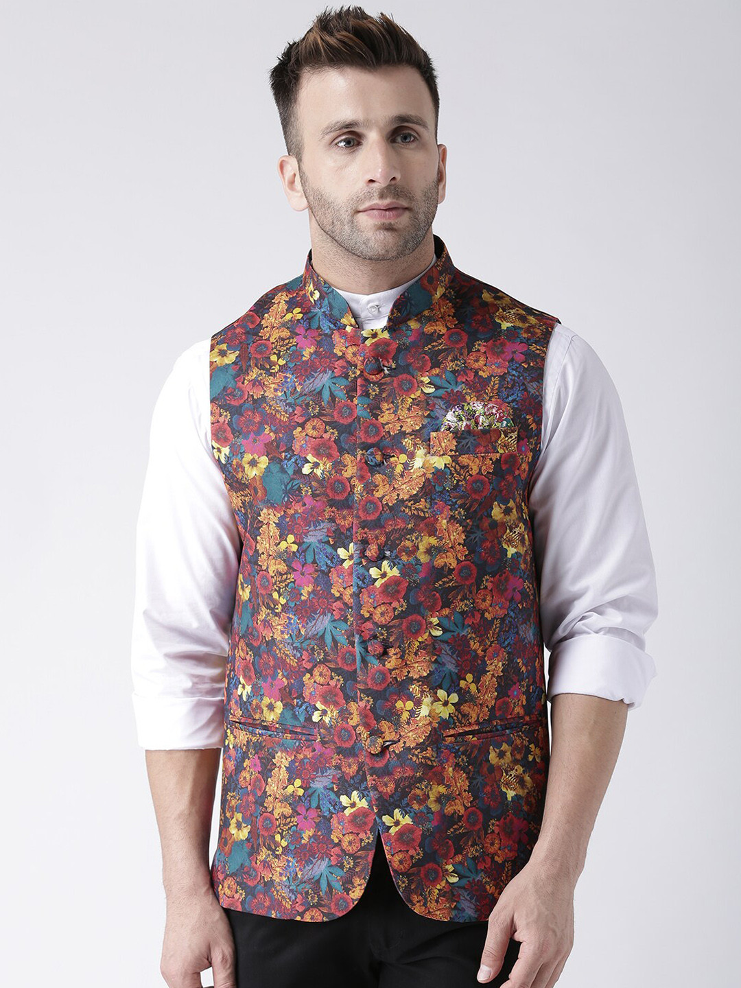 

Hangup Multi-coloured Printed Floral Nehru Jacket