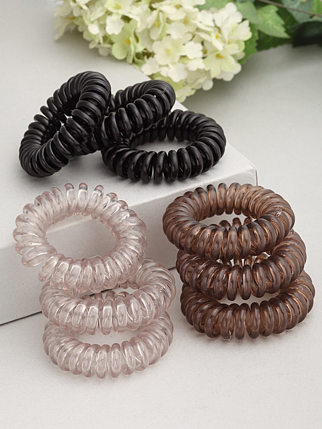 

Ferosh Women Black & Transparent Embellished Ponytail Holders