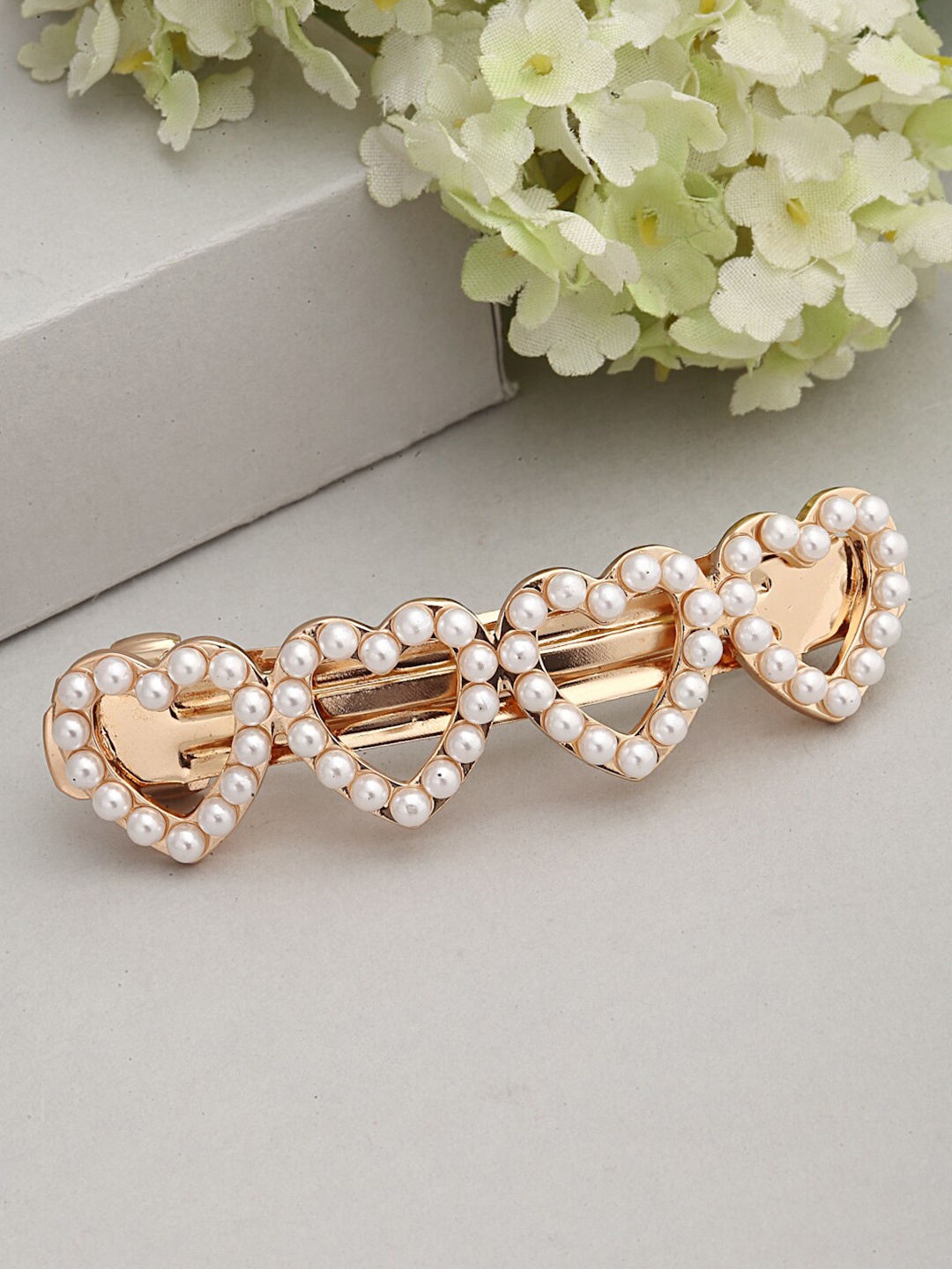 

Ferosh Women Gold-Toned & White Embellished French Barrette