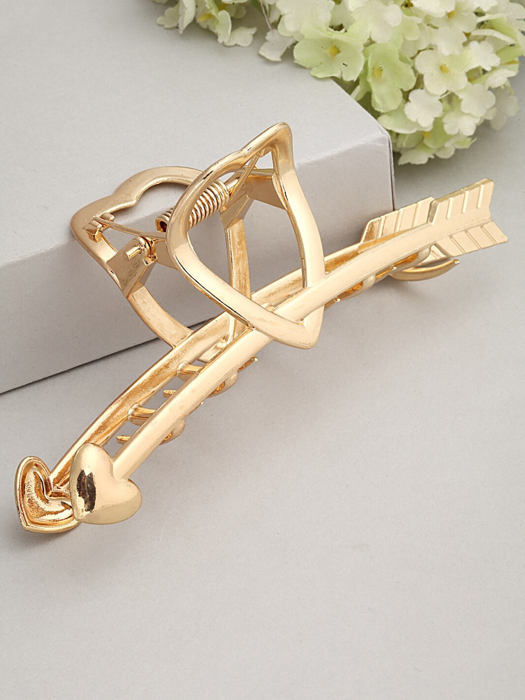 

Ferosh Women Gold Toned Dolphin Heart Arrow Claw Clip
