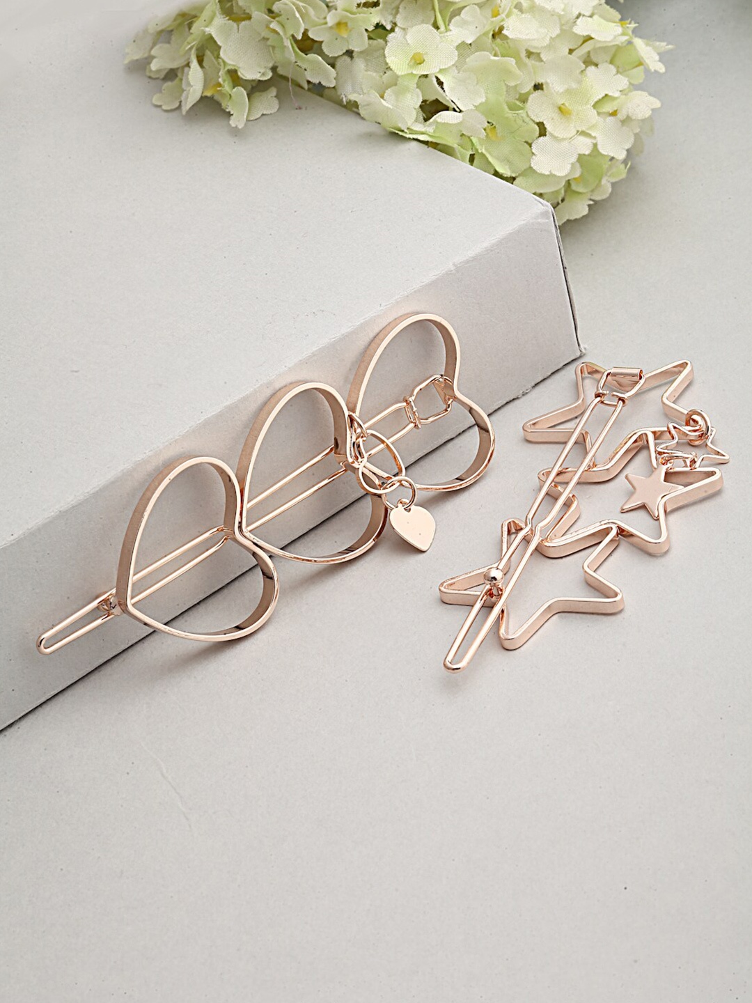 

Ferosh Women Rose Gold Set of 2 Embellished Tic Tac Hair Clip