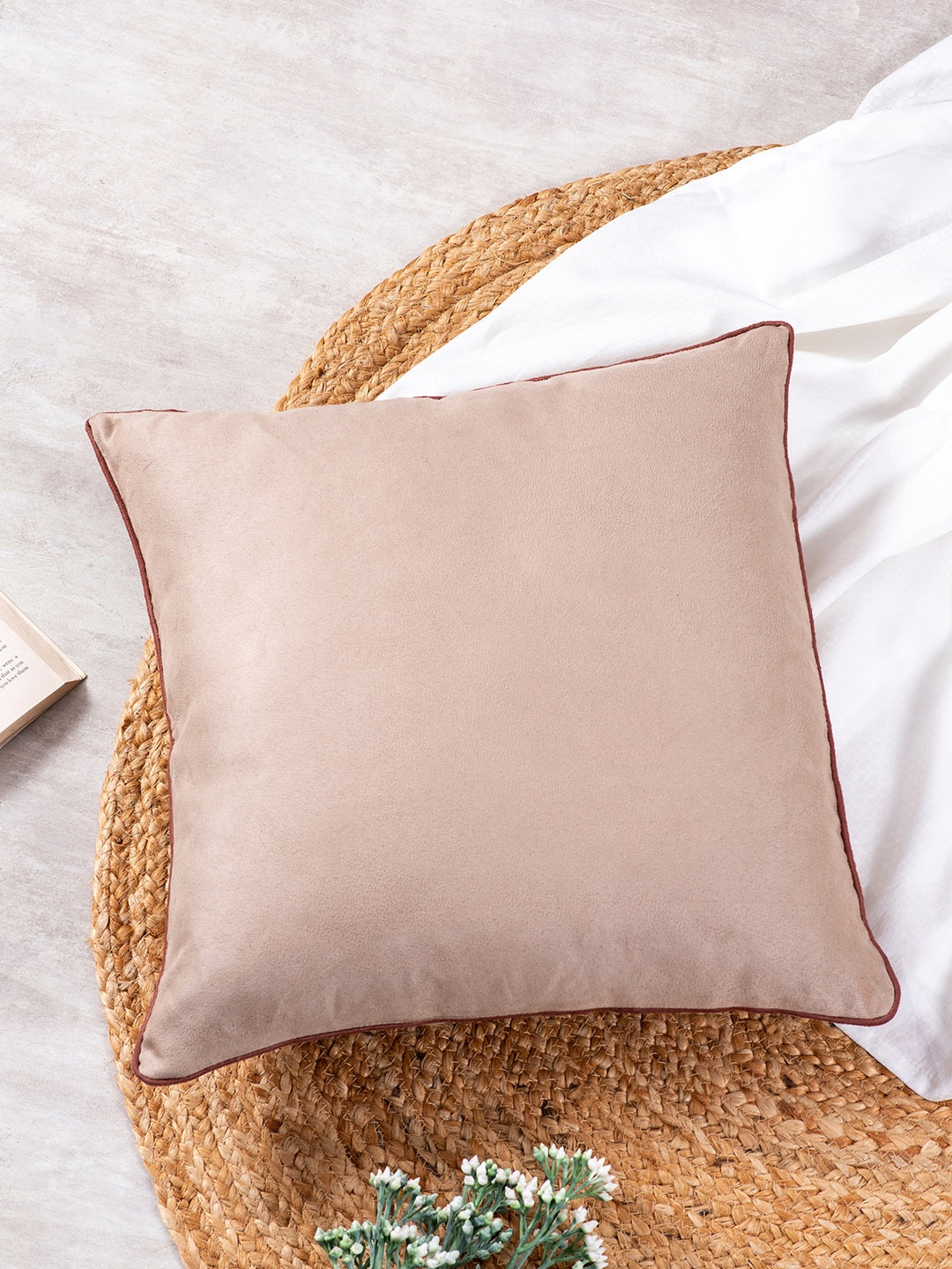 

nestroots Beige Solid Square Cushion Covers