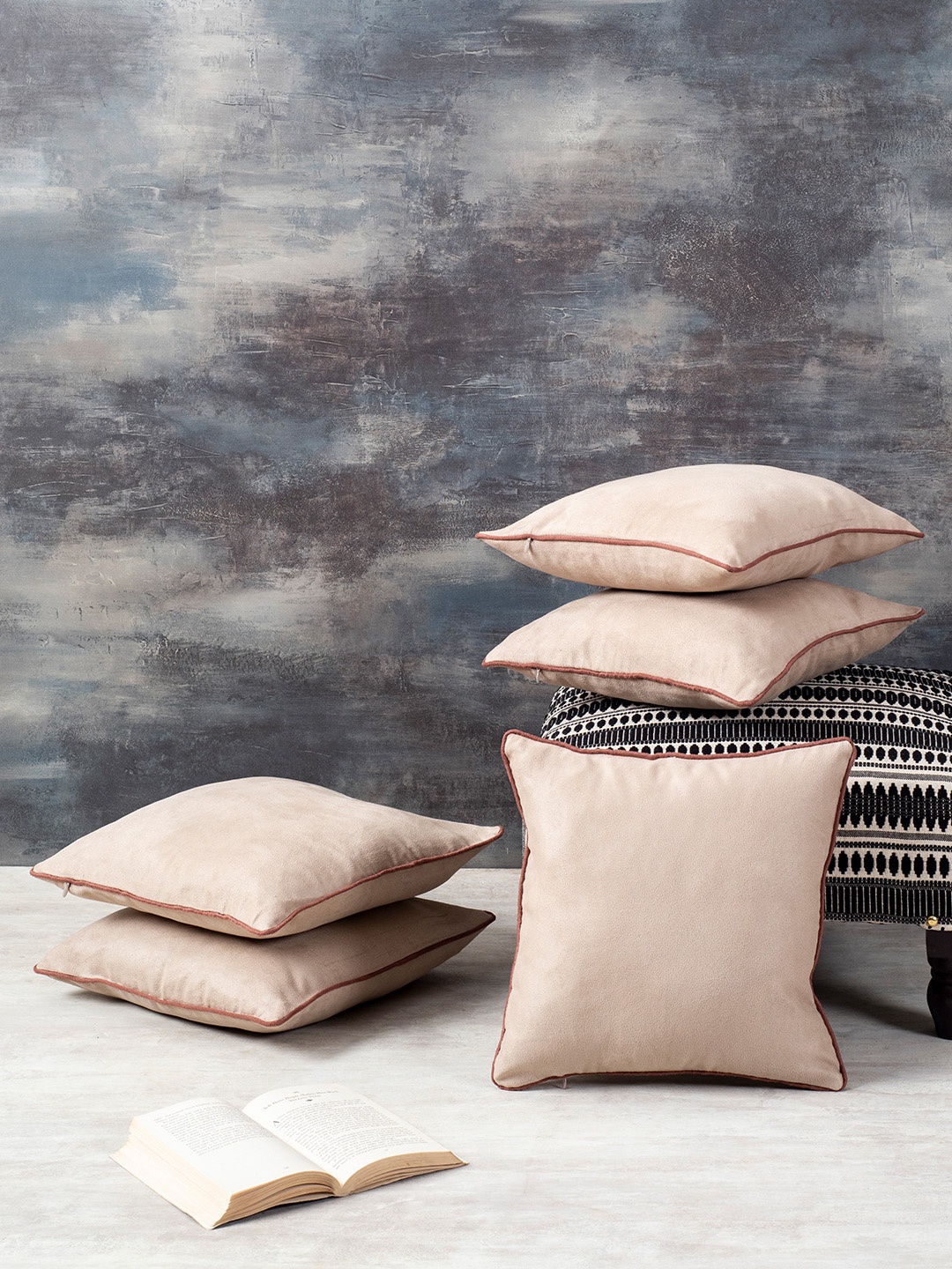 

nestroots Beige Set of 5 Square Cushion Covers