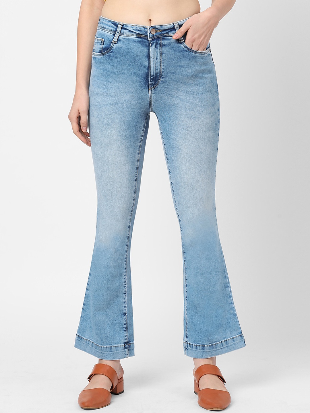 

Kraus Jeans Women Blue Flared High-Rise Heavy Fade Stretchable Jeans